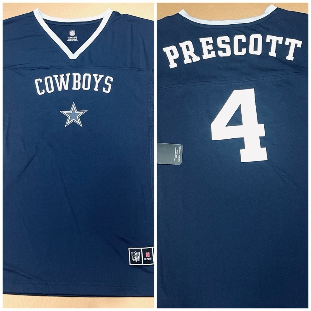 NFL Dallas Cowboys Dak Prescott Navy Blue Shirt Jersey Girl’s Size XL / 16